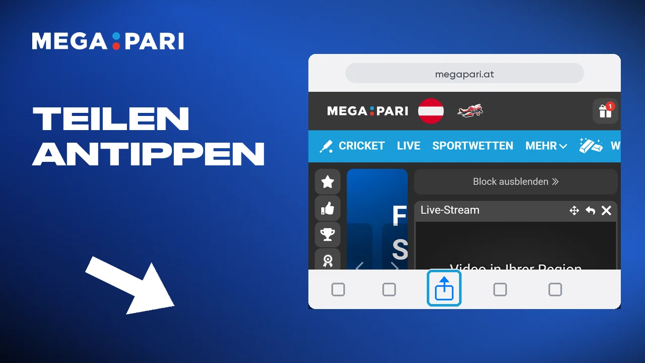 Das Teilen-Symbol öffnet das Menü unter iOS