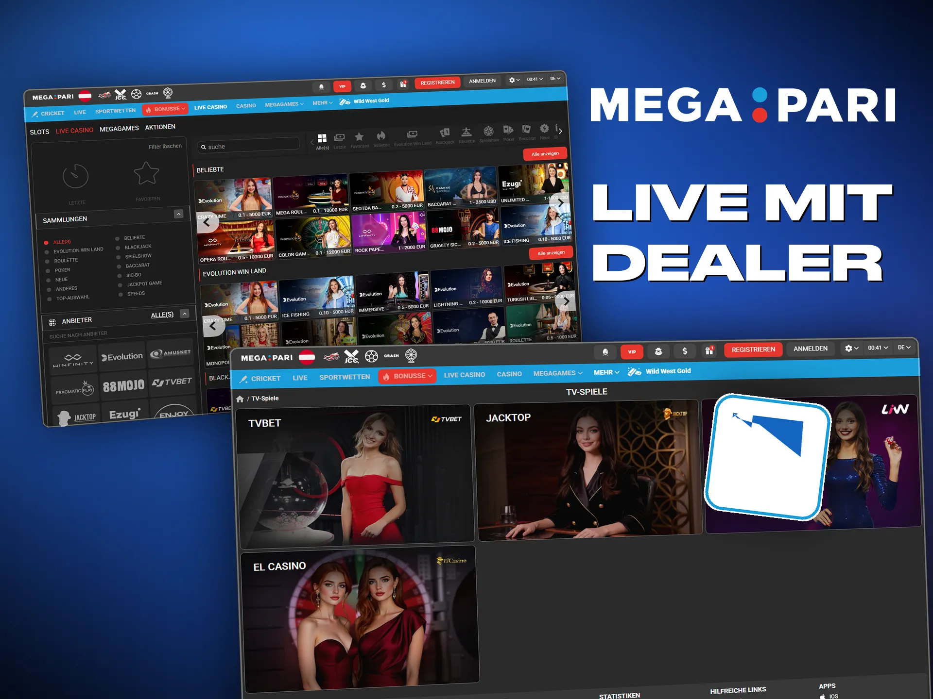 Das Live-Casino von Megapari, mit echtem Dealer und offenem Chat