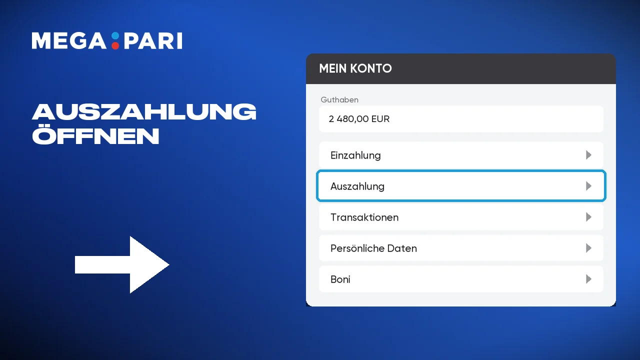 Das Auszahlungsmenü nach dem Anmelden öffnen